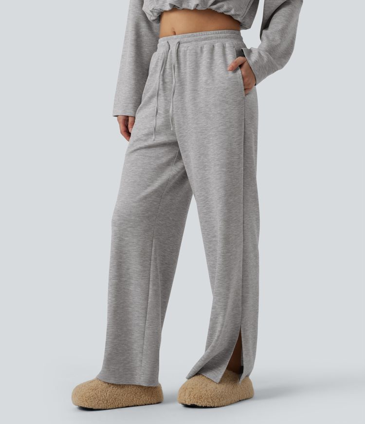 Jogging d'intérieur large taille haute avec cordon de serrage et poches