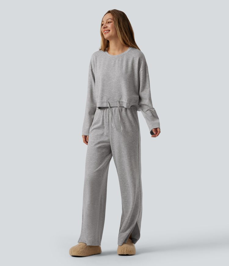 Jogging d'intérieur large taille haute avec cordon de serrage et poches