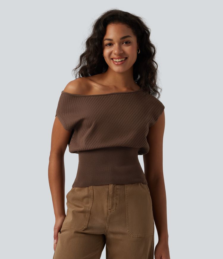 One-shoulder Short Sleeve Casual Jumper