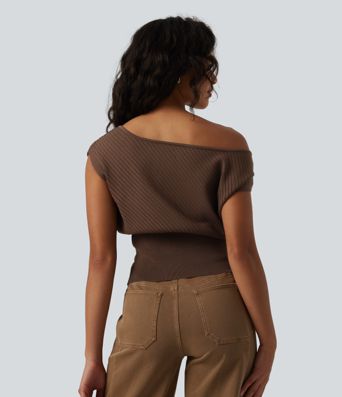 One-shoulder Short Sleeve Casual Jumper