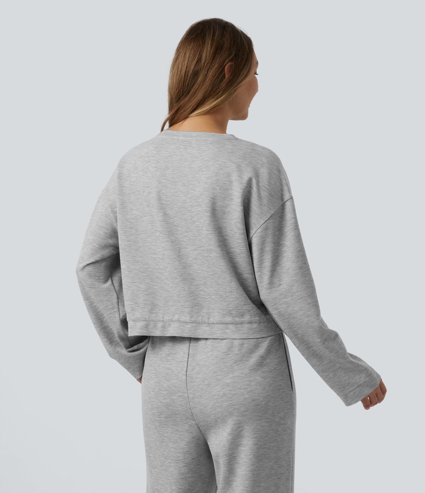 Lounge-Top mit Rundhalsausschnitt, langen Ärmeln und Kordelzug