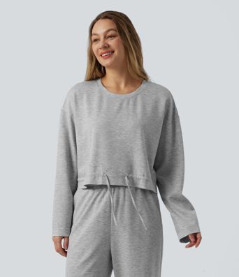Lounge-Top mit Rundhalsausschnitt, langen Ärmeln und Kordelzug