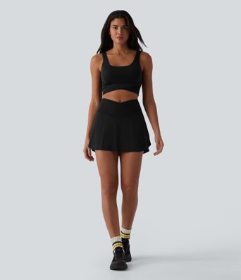 High Waisted Crossover 2-in-1 Mini Pickleball Skirt with Pockets