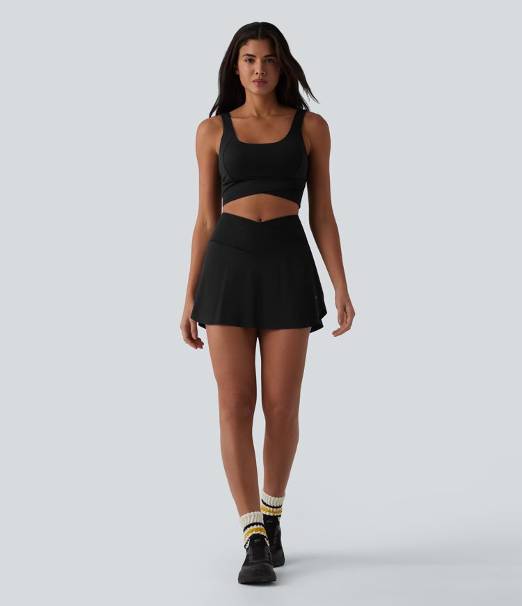 High Waisted Crossover 2-in-1 Mini Pickleball Skirt with Pockets