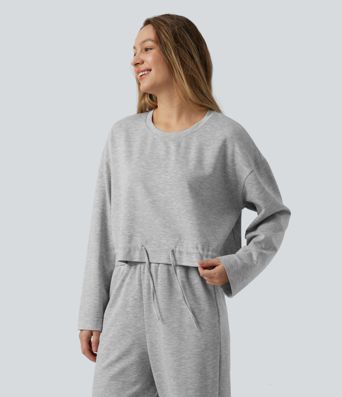 Lounge-Top mit Rundhalsausschnitt, langen Ärmeln und Kordelzug