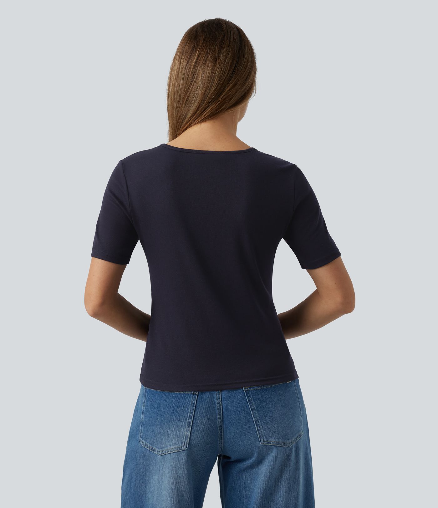 T-shirt casual girocollo a maniche corte con color block