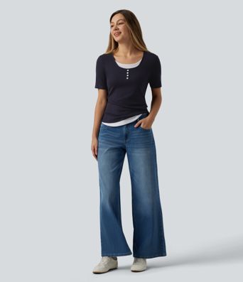 T-shirt casual girocollo a maniche corte con color block