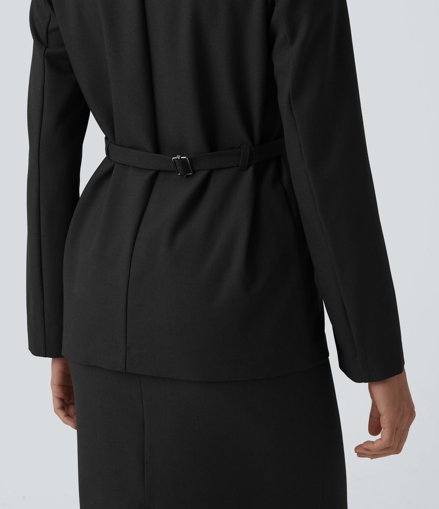 Long Sleeve Work Linen-Blend Blazer with Pockets