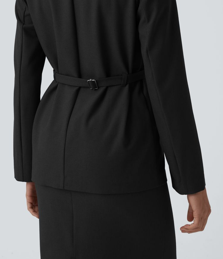 Long Sleeve Work Linen-Blend Blazer with Pockets