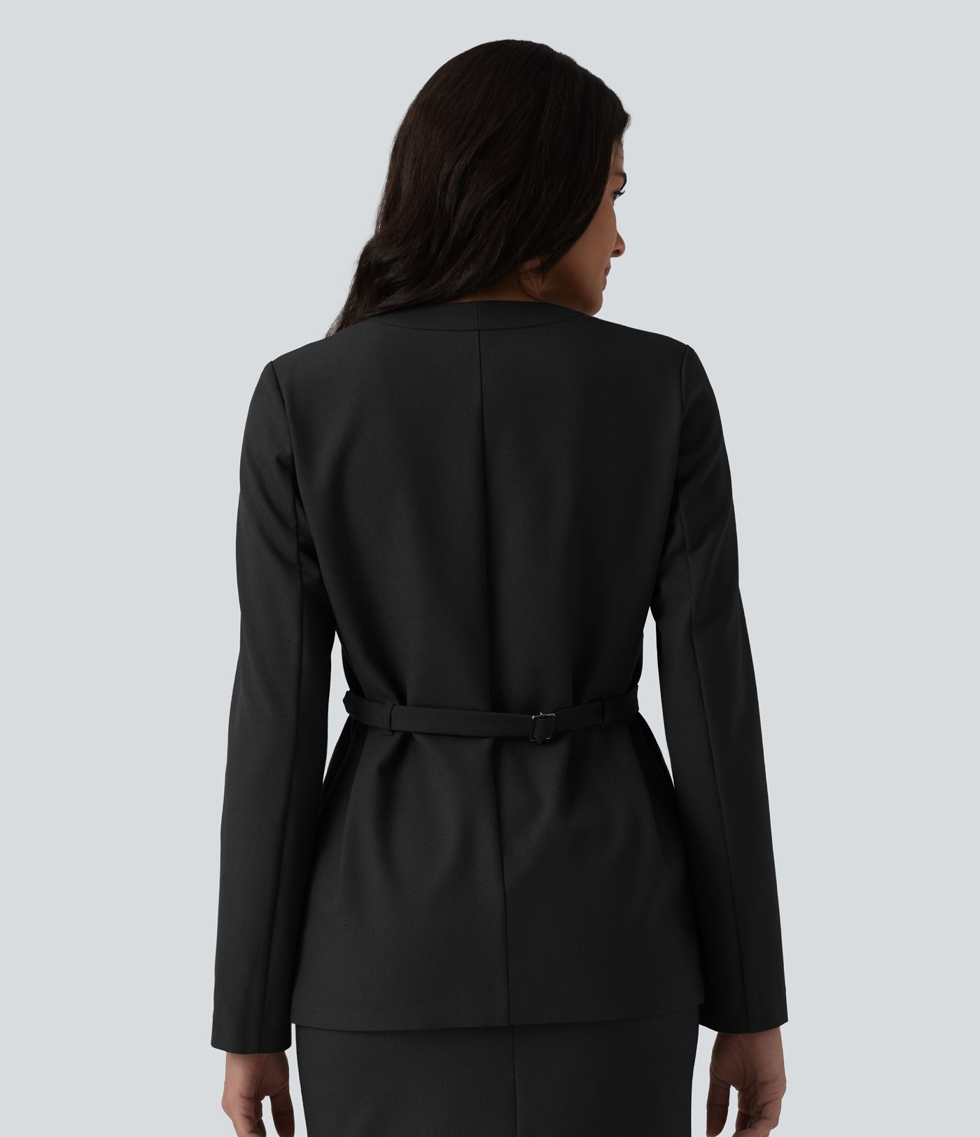 Long Sleeve Work Linen-Blend Blazer with Pockets