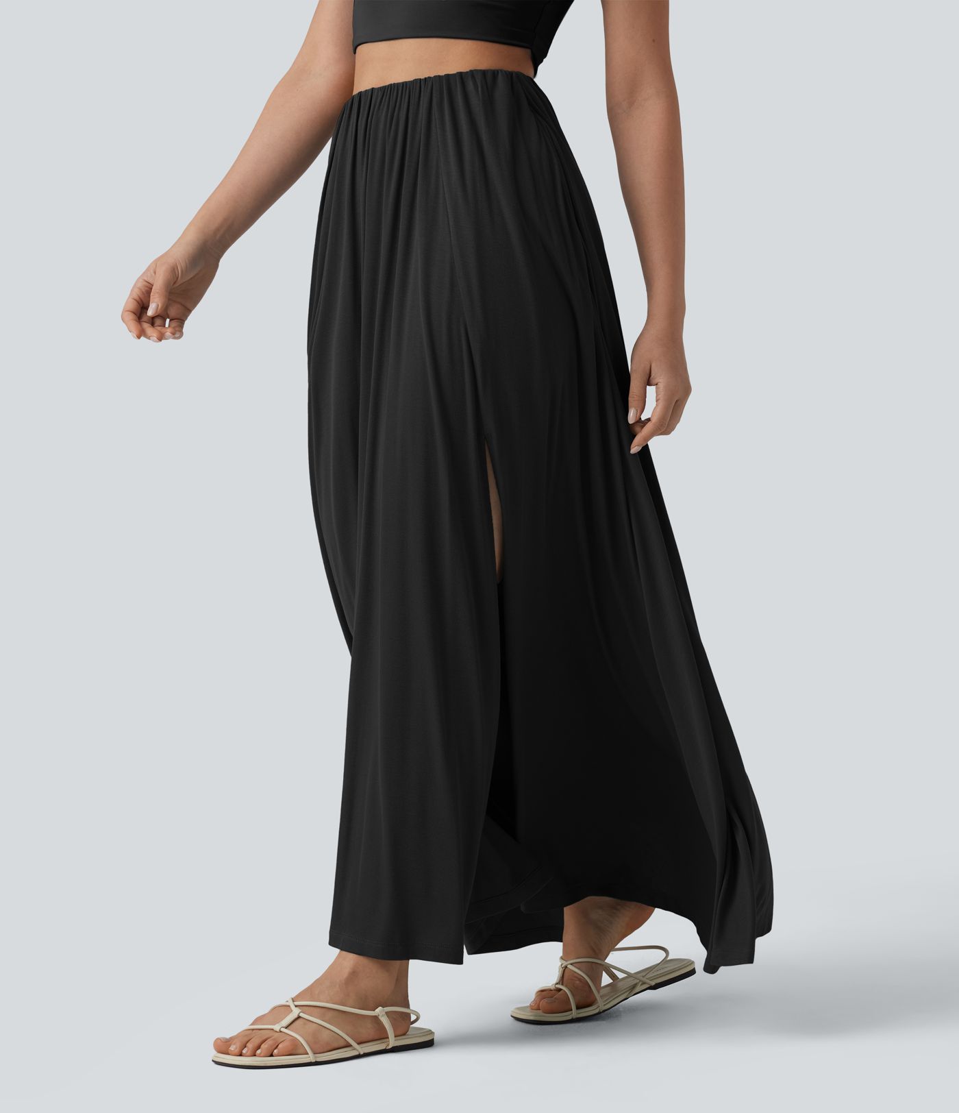 High Waisted Flowy Maxi Casual Skirt with Pockets