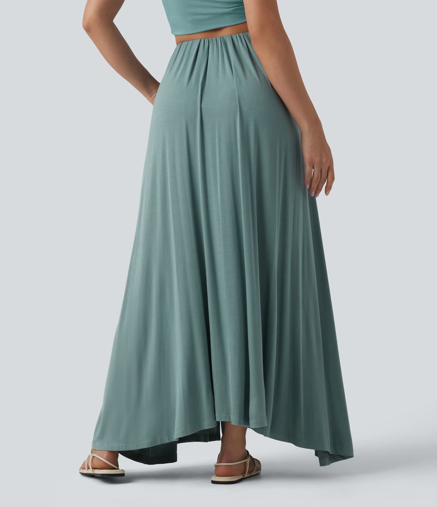High Waisted Flowy Maxi Casual Skirt with Pockets