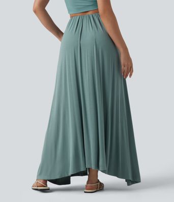 High Waisted Flowy Maxi Casual Skirt with Pockets