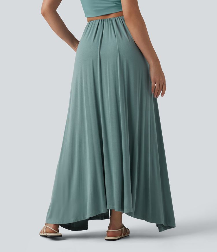 High Waisted Flowy Maxi Casual Skirt with Pockets