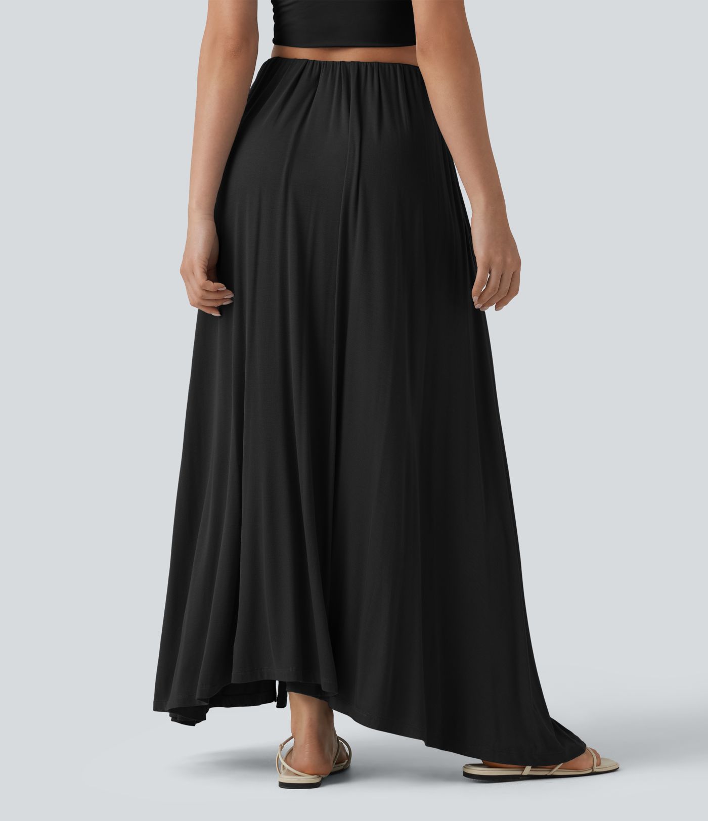 High Waisted Flowy Maxi Casual Skirt with Pockets