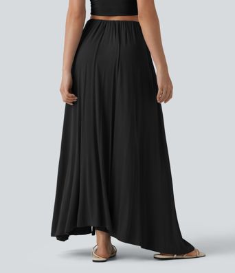 High Waisted Flowy Maxi Casual Skirt with Pockets