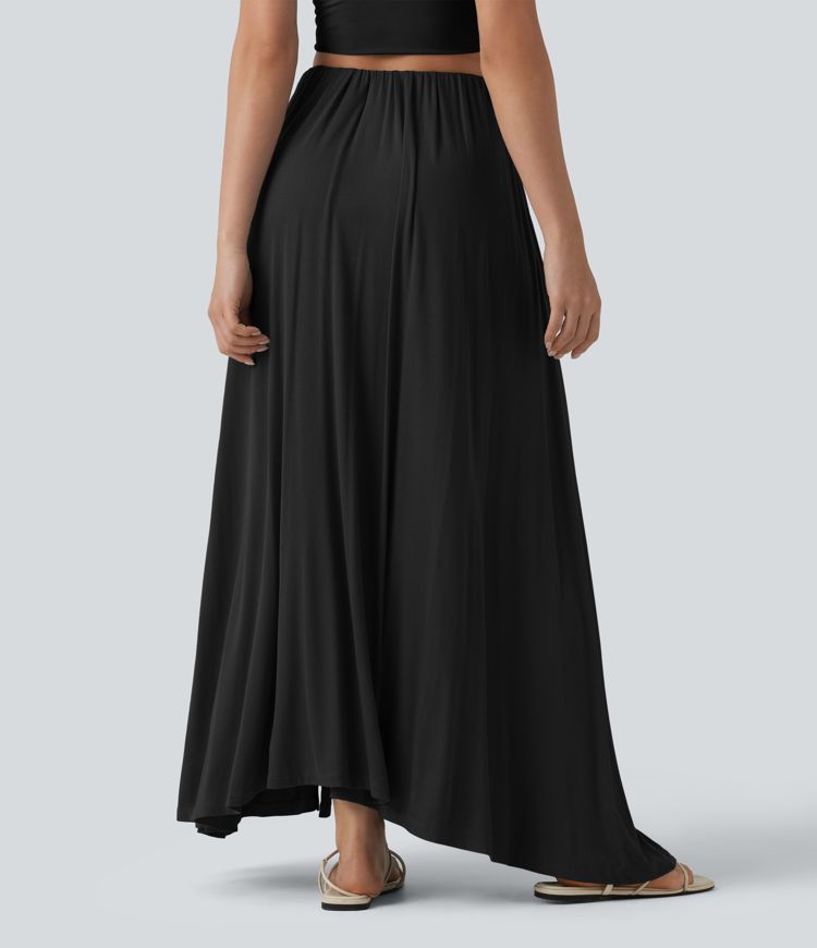 High Waisted Flowy Maxi Casual Skirt with Pockets