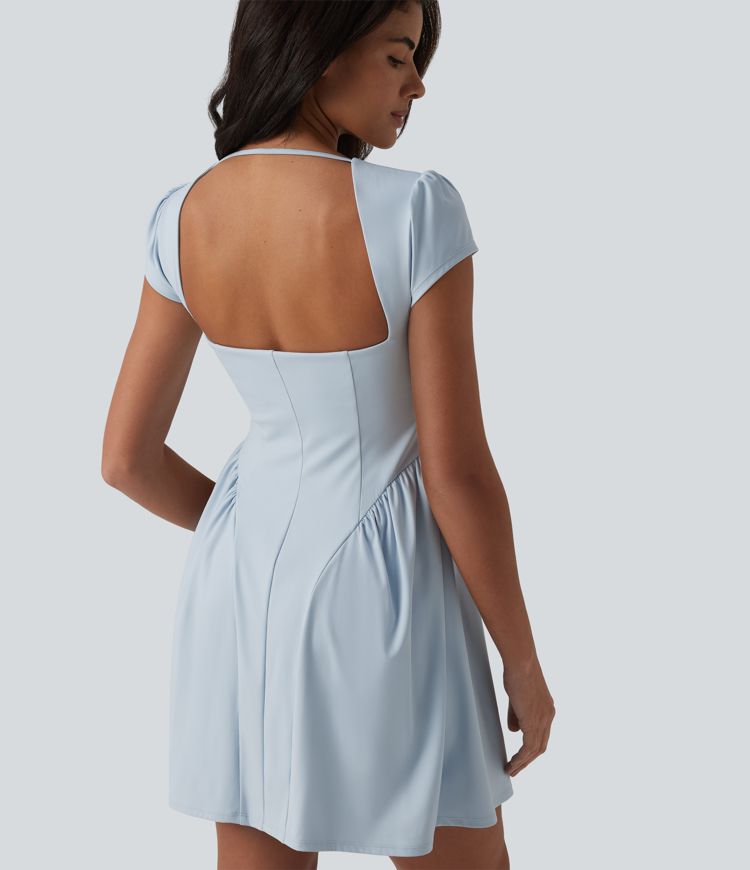 Women's Square Neck Short Sleeve Built-in Bra Mini Casual Dress - Halara