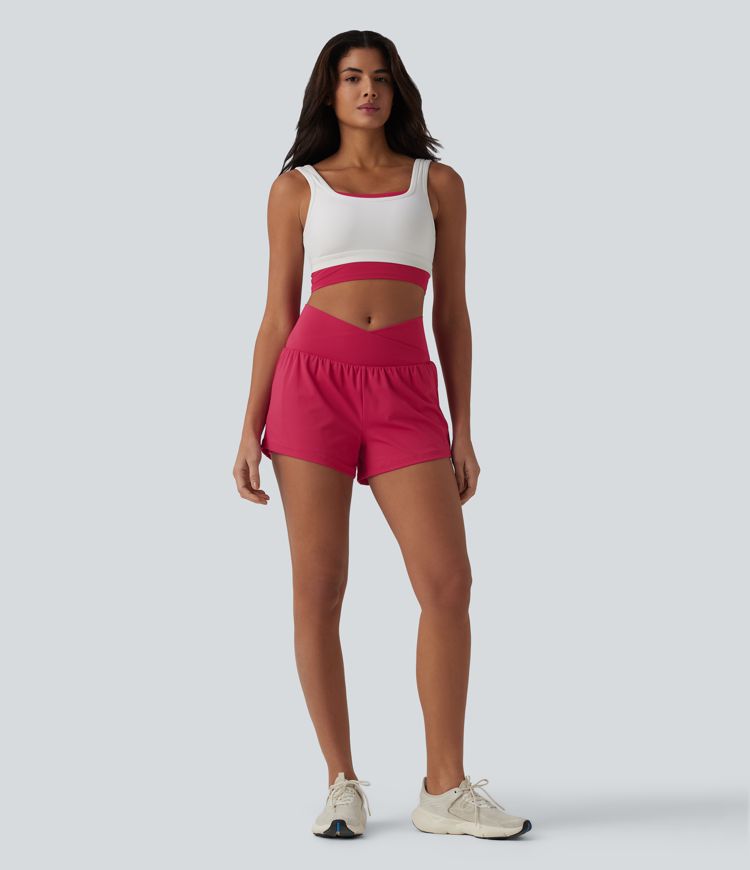 SoftlyZero™ Airy Crossover High Waisted 2-in-1 Cool Touch Yoga Shorts with Pockets