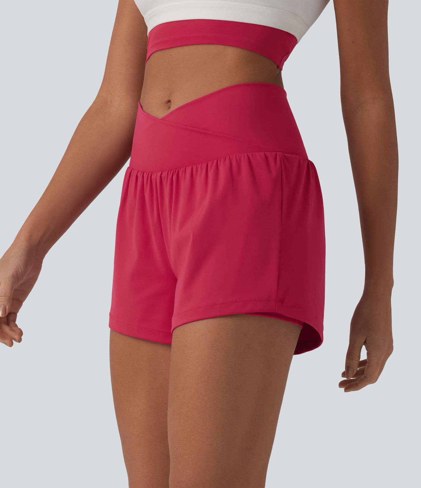 SoftlyZero™ Airy Crossover High Waisted 2-in-1 Cool Touch Yoga Shorts with Pockets