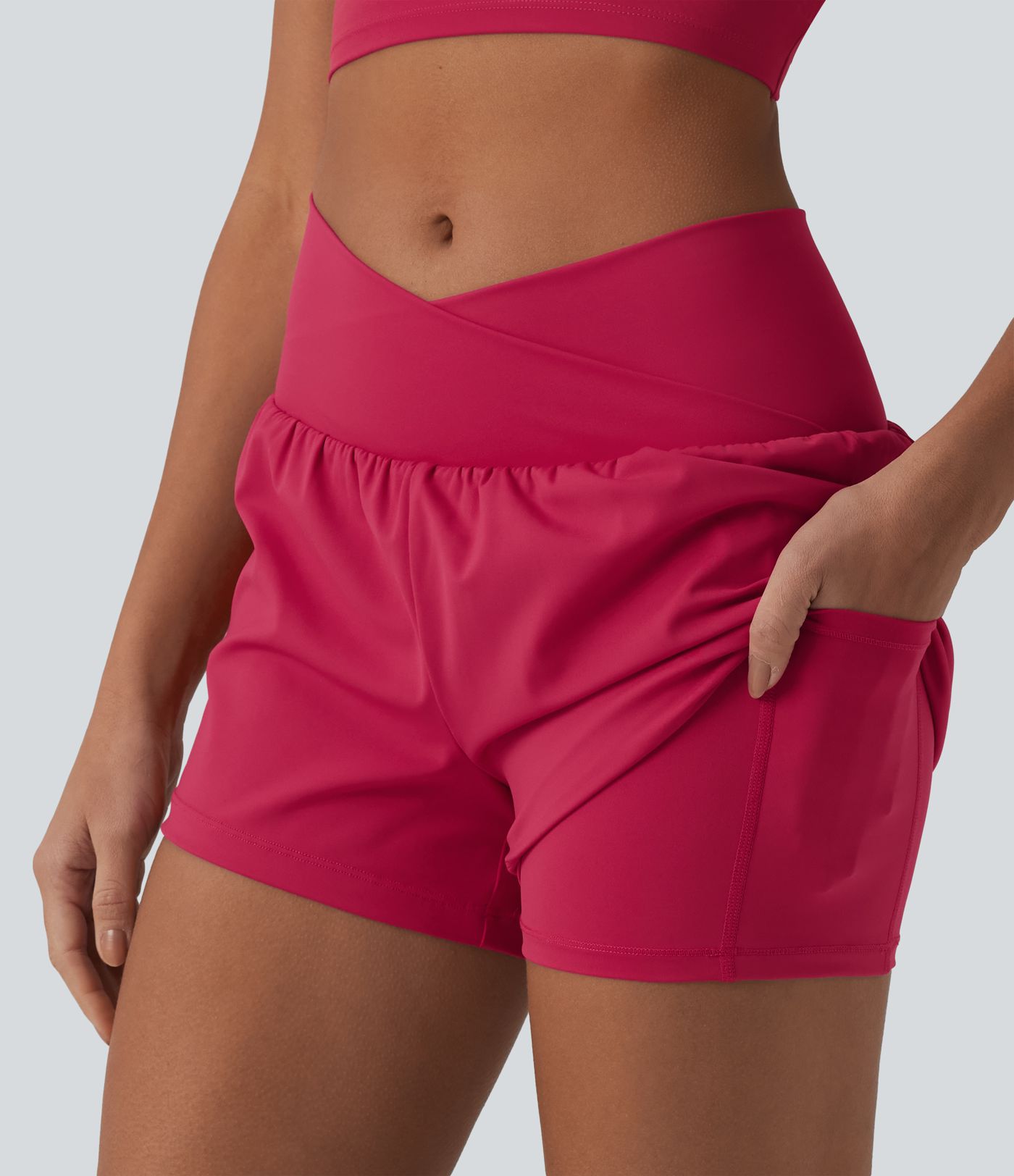 SoftlyZero™ Airy Crossover High Waisted 2-in-1 Cool Touch Yoga Shorts with Pockets