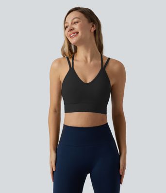 OneForm Seamless Flow Low Support V Neck Crisscross Backless Built-in Bra Cropped Yoga Sports Bra