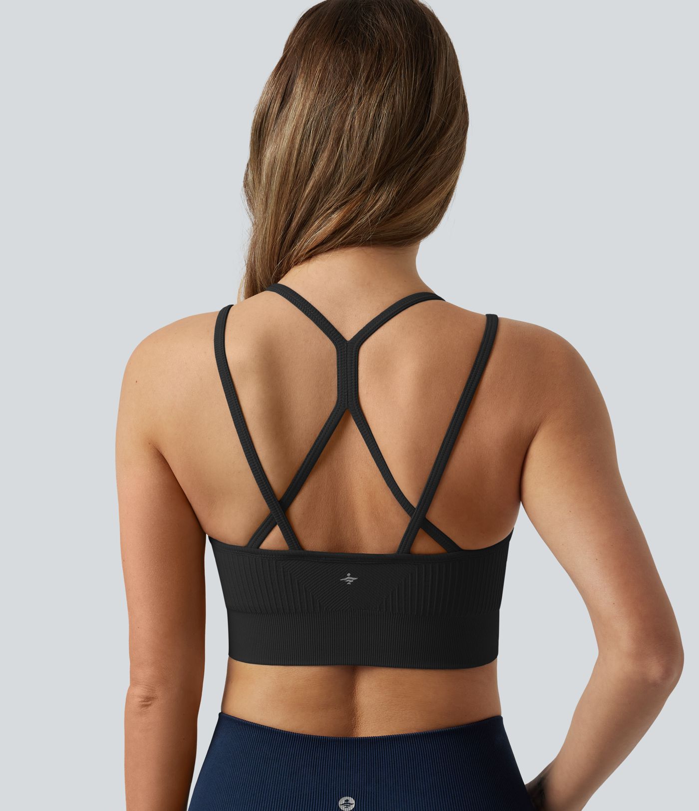 OneForm Seamless Flow Low Support V Neck Crisscross Backless Built-in Bra Cropped Yoga Sports Bra
