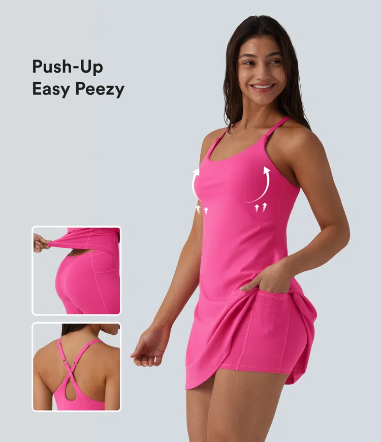 SoftlyZero™ Plush Push-Up Adjustable Straps Crisscross Backless Built-in Bra Dance Active Dress-Easy Peezy Edition