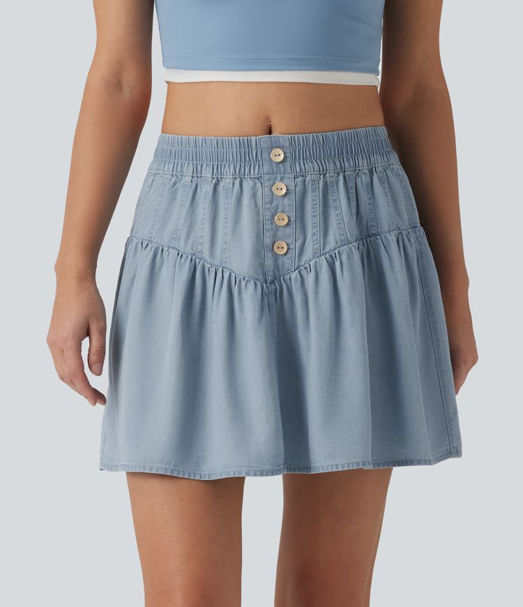 Drapierter Minirock aus Lyocell-Denim mit mittlerer Bundhöhe, lässiger A-Linien-Schnitt Drapierter Minirock aus Lyocell-Denim mit mittlerer Bundhöhe, lässiger A-Linien-Schnitt