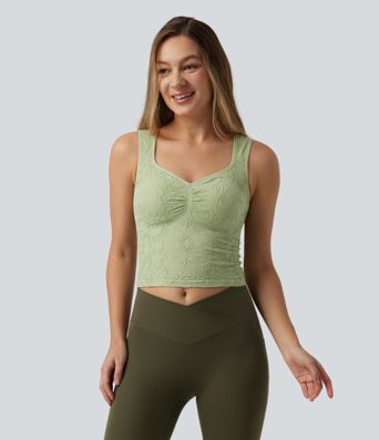 Brassière courte col V en jacquard avec fronces et brassière intégrée