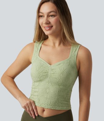 Brassière courte col V en jacquard avec fronces et brassière intégrée