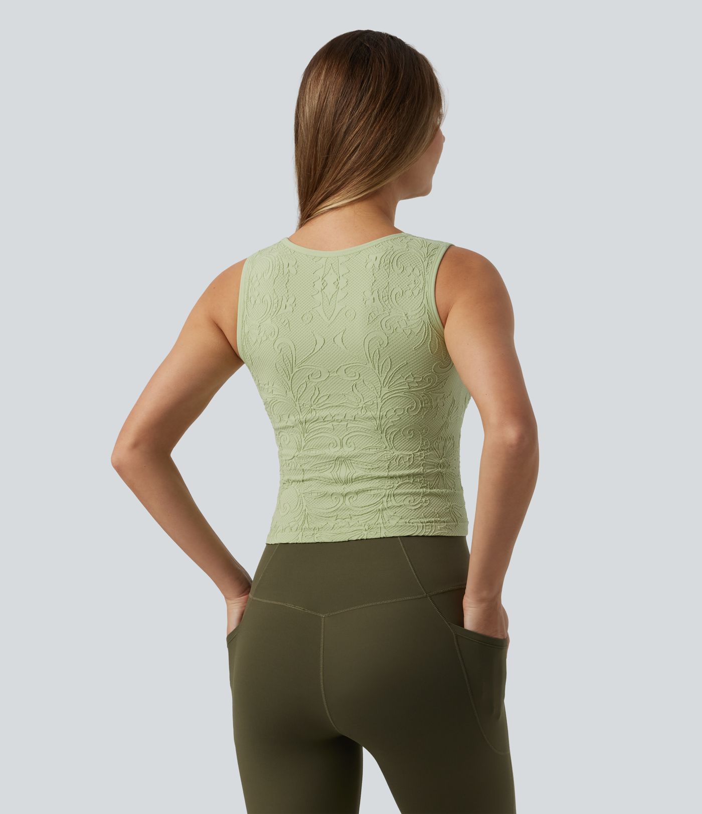 Brassière courte col V en jacquard avec fronces et brassière intégrée