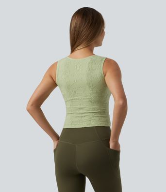 Brassière courte col V en jacquard avec fronces et brassière intégrée