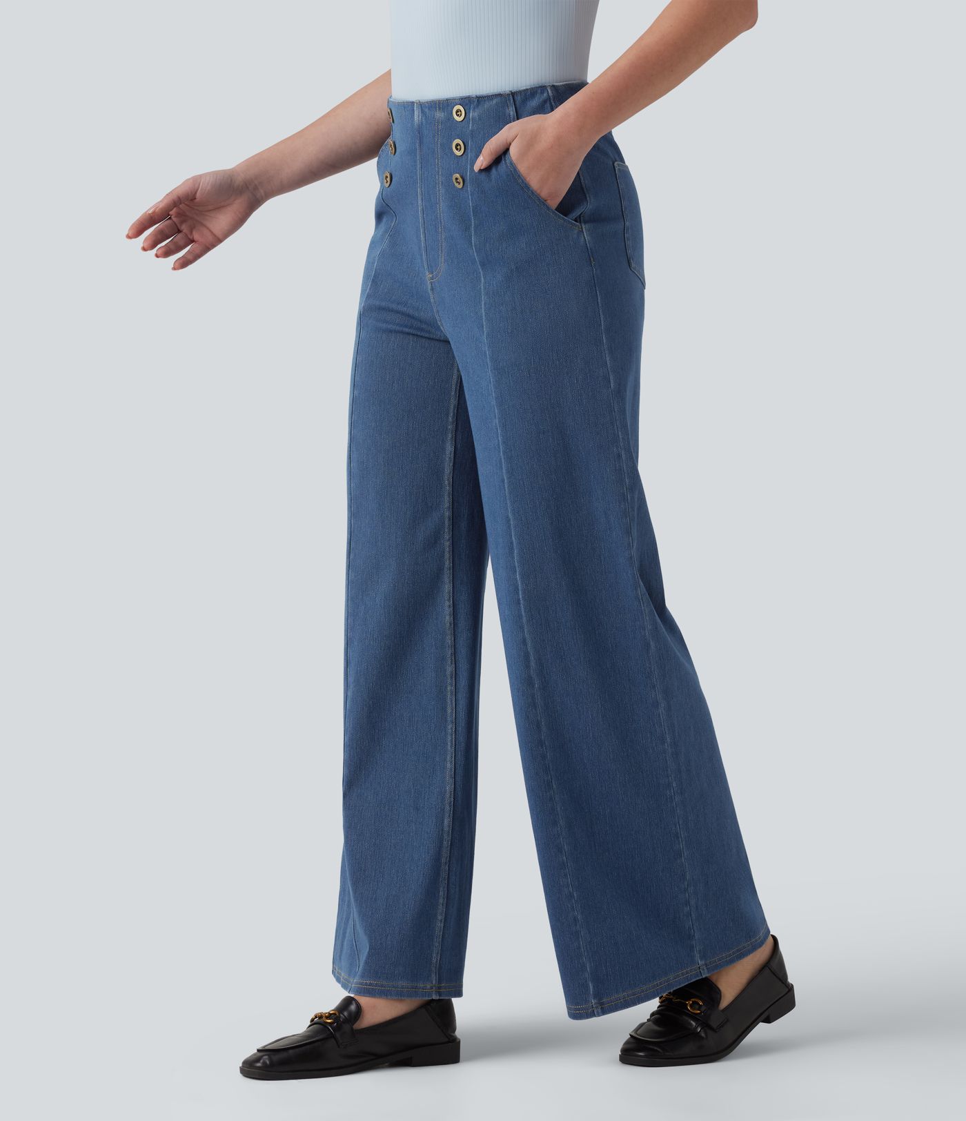 Halara Flex™ Jean large taille haute à boutons décoratifs avec poches