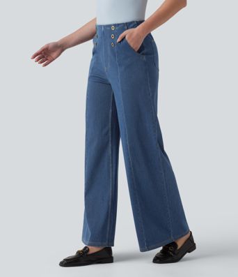 Halara Flex™ Jean large taille haute à boutons décoratifs avec poches