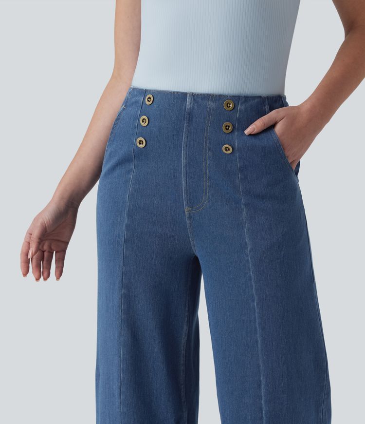 Halara Flex™ Jean large taille haute à boutons décoratifs avec poches