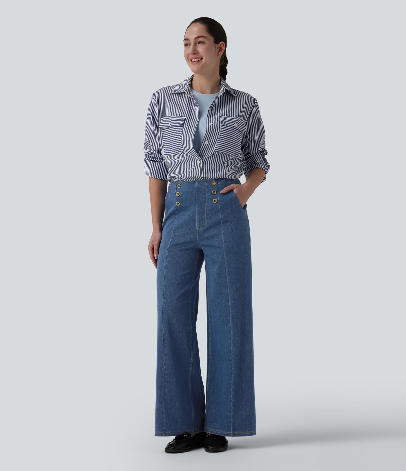 Halara Flex™ Jean large taille haute à boutons décoratifs avec poches