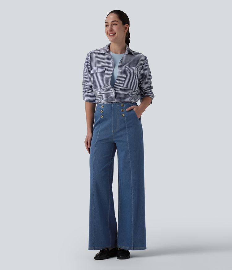 Halara Flex™ Jean large taille haute à boutons décoratifs avec poches