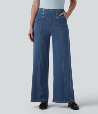 Halara Flex™ Jean large taille haute à boutons décoratifs avec poches