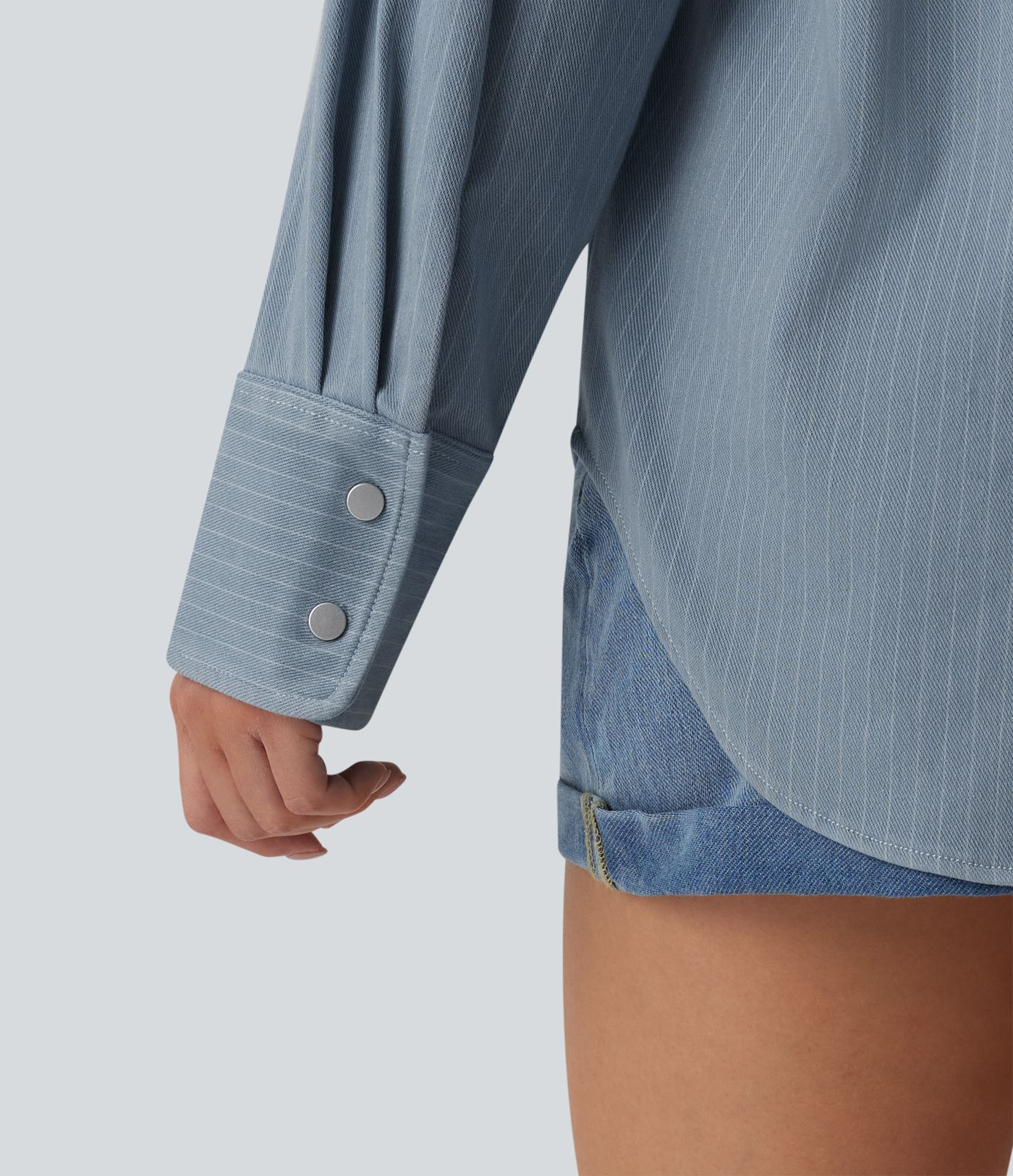 Halara Flex™ Chemise en denim manches longues à rayures avec poche