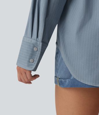 Halara Flex™ Chemise en denim manches longues à rayures avec poche