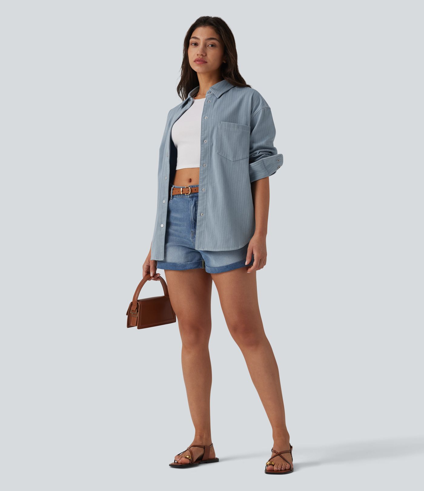Halara Flex™ Chemise en denim manches longues à rayures avec poche