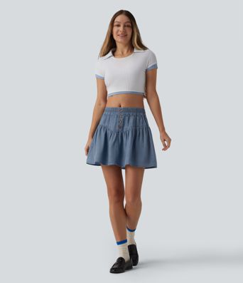 Lässiger Minirock in A-Linie aus Lyocell-Denim mit mittelhohem Bund