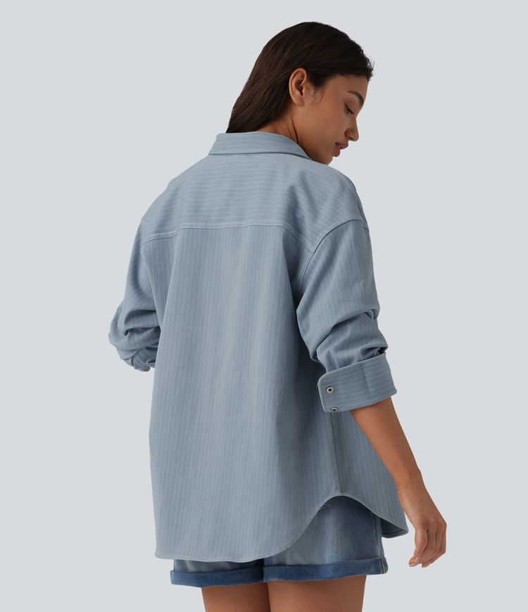 Halara Flex™ Chemise en denim manches longues à rayures avec poche