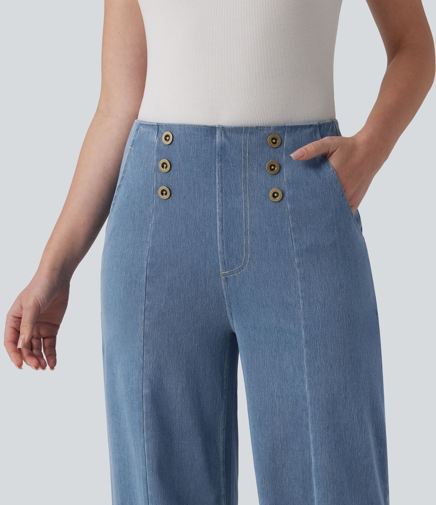 Halara Flex™ High Waisted Decorative Buttons Casual Wide Leg Jeans with Pockets