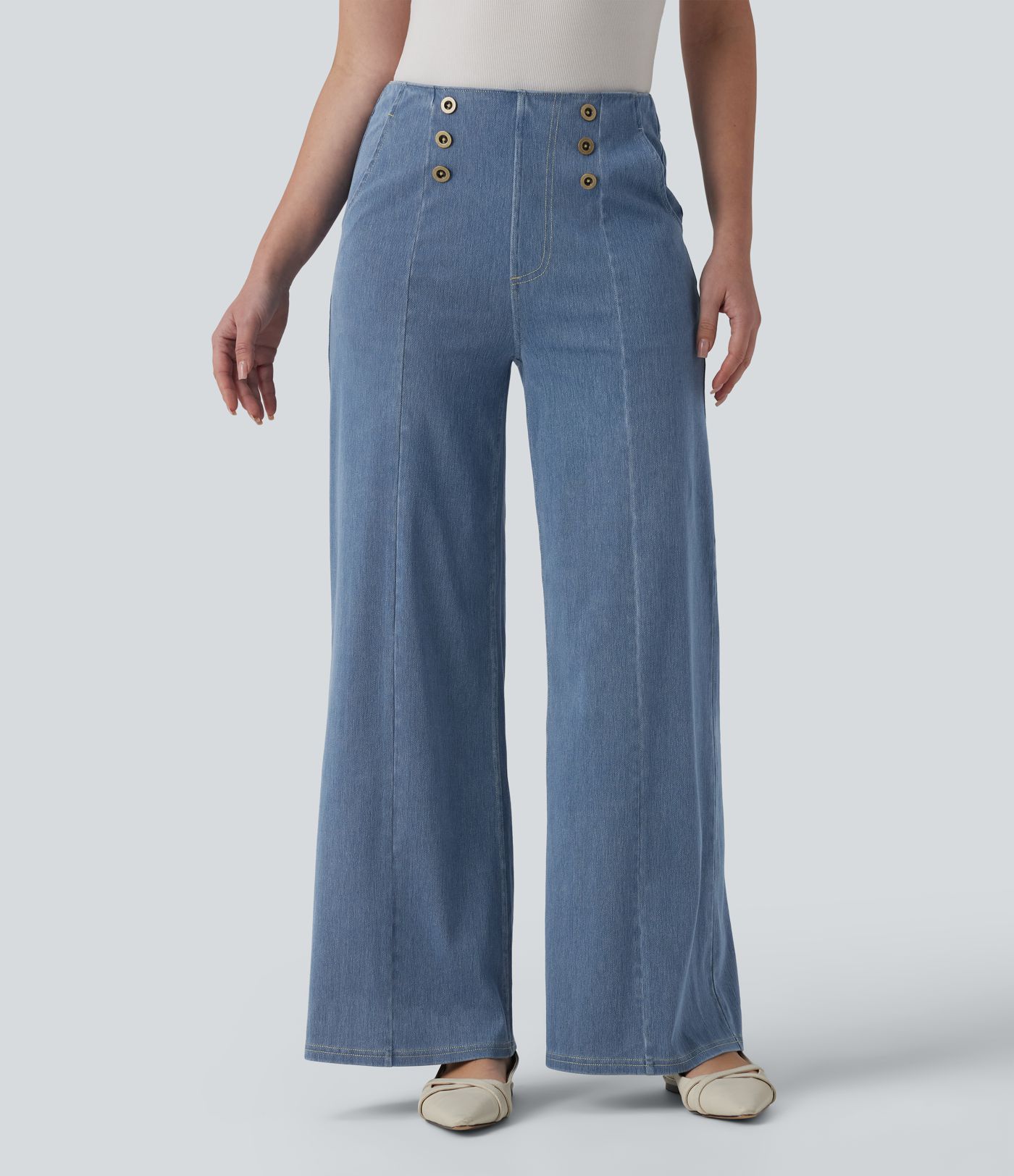 Halara Flex™ High Waisted Decorative Buttons Casual Wide Leg Jeans with Pockets