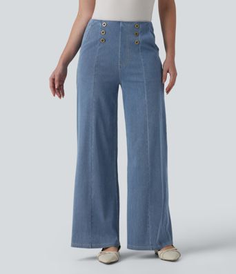 Halara Flex™ High Waisted Decorative Buttons Casual Wide Leg Jeans with Pockets