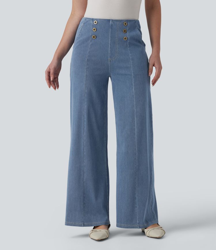 Halara Flex™ High Waisted Decorative Buttons Casual Wide Leg Jeans with Pockets