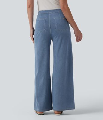 Halara Flex™ High Waisted Decorative Buttons Casual Wide Leg Jeans with Pockets