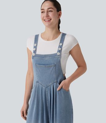 Halara Flex™ Salopette ample drapée en lyocell avec bretelles réglables et poches